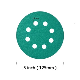 10PCS 5Inch8hole 125 มม.กระดาษทราย WetDry Hook Loop Flocking สีเขียวแผ่นขัด 60-2000