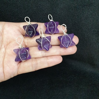 จี้หินเมอร์คาบา(Merkaba)เมอร์คะบา เมอร์คะบาห์หินอเมทิสต์ อเมทิสต์(Amethyst)อเมทิส ชิ้นละ350 พันด้วยลวดโรเดียมชุบเงิน