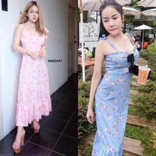 Maxi dress เดรสยาว แต่งระบาย ชุดไปทะเล พร้อมส่ง 🔥🔥 ชุดเดรสผู้หญิง เดรสสีชมพู เดรสออกงาน เดรสสายเดี่ยว เดรสสีฟ้า ลายดอก