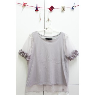 เสื้อแขนสั้นสีเทาแขนปักดอกไม้