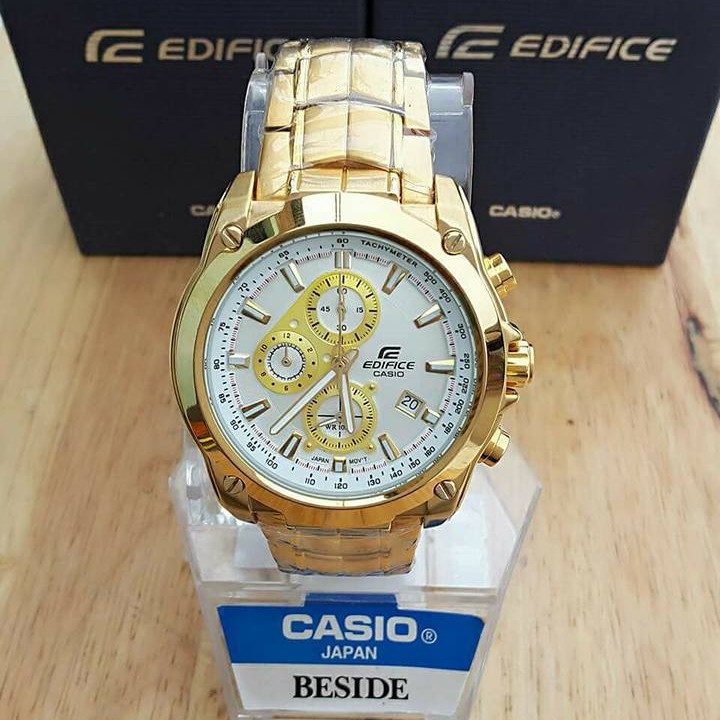 Casio Edifice EF-524 Gold White Dial Chronograph Watch | Shopee Thailand