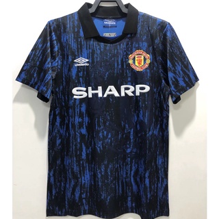 เสื้อกีฬาแขนสั้น ลายทีมชาติฟุตบอล Manchester United 1993 ชุดเยือน คุณภาพสูง สีดํา สีฟ้า