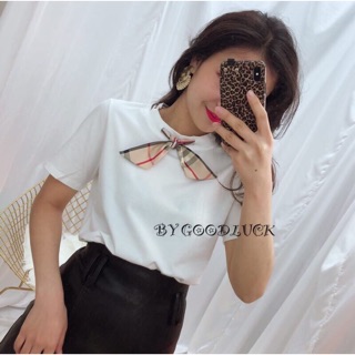 เสื้อแขนสั้น ผ้าcotton สไตล์น่ารักคิ้วท์ๆผูกโบว์โดดเด่นสะดุดตา