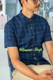 👔เสื้อเชิ้ตคอจีนตารางแขนสั้น👔ผ้า Oxford ทรงสลิมคัตติ้งเนี๊ยบมากกกก✨✨