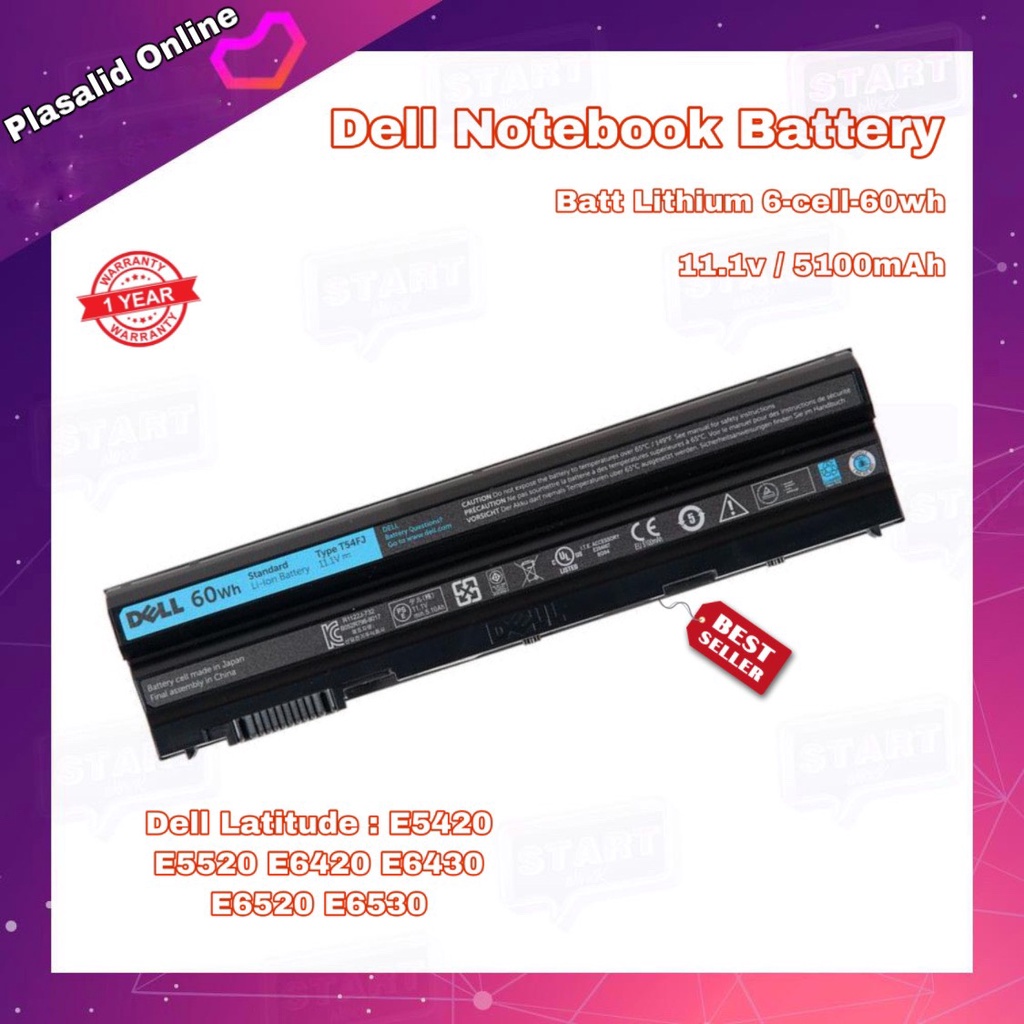 แบตโน๊ตบุ๊ค Dell Battery Notebook E5420 E5430 E5520 E5530 E6420 E6430 E6520 E6530 T54FJ 65WH 11.1V 5