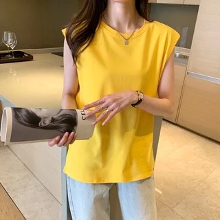 เสื้อยืดแขนกุด สีพื้น ใส่สบาย ผ้าcotton 100% เสื้อยืดคอกลม เสื้อยืดสีส้ม🍊