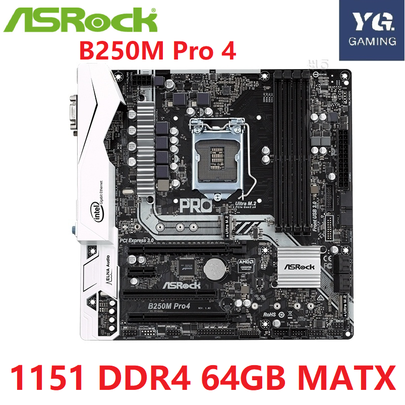 ASROCK B250M Pro 4 เมนบอร์ดเดสก์ท็อป B25 ซ็อกเก็ต LGA 1151 DDR4 64GB MATX ใช้เมนบอร์ด