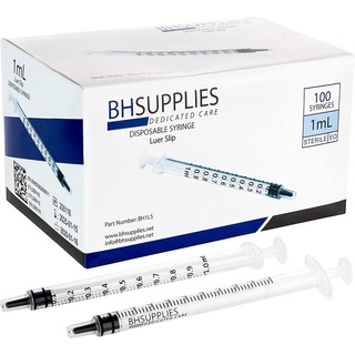 ไซริงค์ป้อนอาหาร BH Supplies 1ml Syringe Without Cap Oral Dispenser, Luer Slip Tip, FDA Approved 1 กล่อง