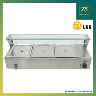 LKK เครื่องอุ่นอาหาร Bain Marie ไฟฟ้า พร้อมถาด GN 1/2 สูง100 มม. จำนวน 3 ถาด ขนาด 95x36.5x33 CM. LKK1-BM-3