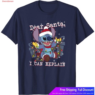 ผ้าฝ้าย 100% เสื้อยืดยอดนิยม Disney Lilo &amp; Stitch Christmas Dear Santa, I Can Explain T-Shirt Mens Womens T-s