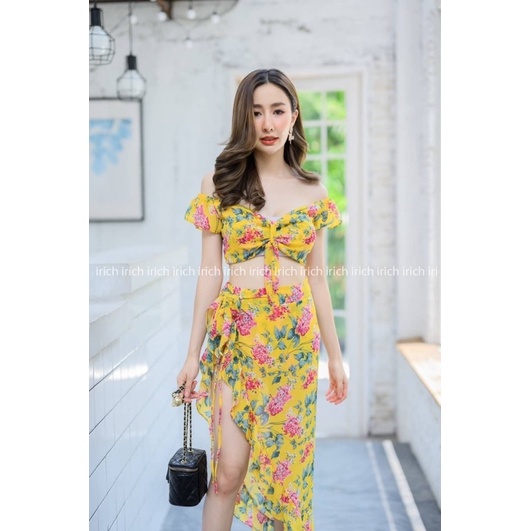 ชุดทะเล  ชุดเช็ต ชุดเซ็กซี่ ผ้าชีฟองลายลูกไม้ ป้าย irich