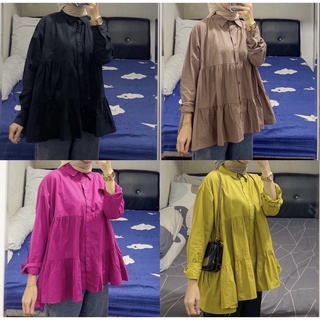 Ff DITA เสื้อเบลาส์ท็อปส์ / เสื้อเบลาส์ สีพื้น สไตล์แดนนี เสื้อผ้าผู้หญิง RAMPEL บัสึย อย่างเป็นมิตร การจัดระเบียบ