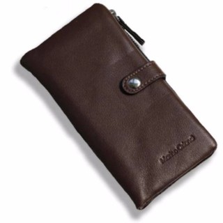 Lulugift Calfskin Zipper Men Wallet Key Bag - Dark Brown สีน้ำตาลเข้ม