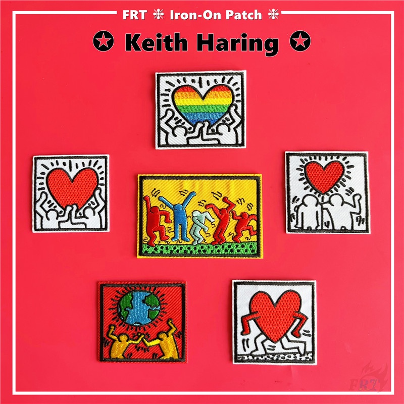 ☸ แผ่นแพทช์รีดร้อน ลายกราฟฟิติศิลปิน Keith Haring ☸ แผ่นแพทช์รีดติดเสื้อ DIY 1 ชิ้น
