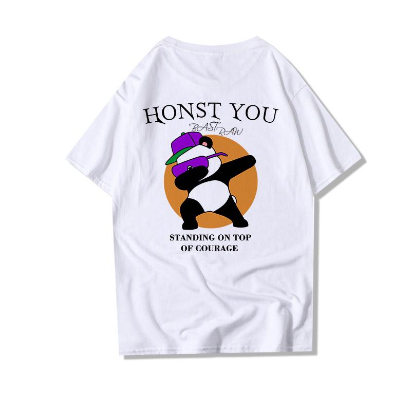 [100% Cotton] เสื้อยืดแขนสั้น พิมพ์ลายแพนด้า Honest You ทรงหลวม สไตล์ฮิปฮอป สําหรับผู้ชาย และคู่รัก