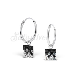 SILVER THAI        Silver Square Hoops Earrings with Preciosa Crystal Charms  ต่างหูแบบห่วงห้อยรูปสีเหลี่ยมเงินแท้925