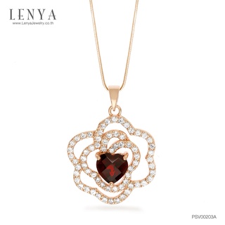 Lenya จี้โกเมน (Garnet) เงินแท้ 925 รูปดอกกุหลาบอังกฤษ ล้อมรอบด้วยเพชร CZ และประทับกึ่งกลางด้่วยโกเมนสีแดงรูปหัวใจเลอค่า