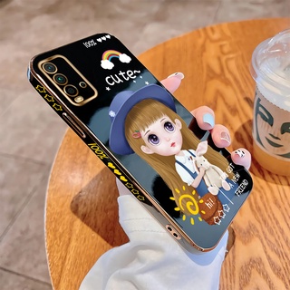 สําหรับ Xiaomi Redmi 9T 9 9A 10 การ์ตูนน่ารัก สาวสวย สี่เหลี่ยม เคส หรูหรา ชุบ เคสโทรศัพท์ TPU นิ่ม