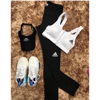 [พร้อมส่ง] สปอร์ตบรา Adidas บราซิป + กางเกงขายาว ชุดออกกำลังกาย adidasชุดโยคะ ส่งฟรี