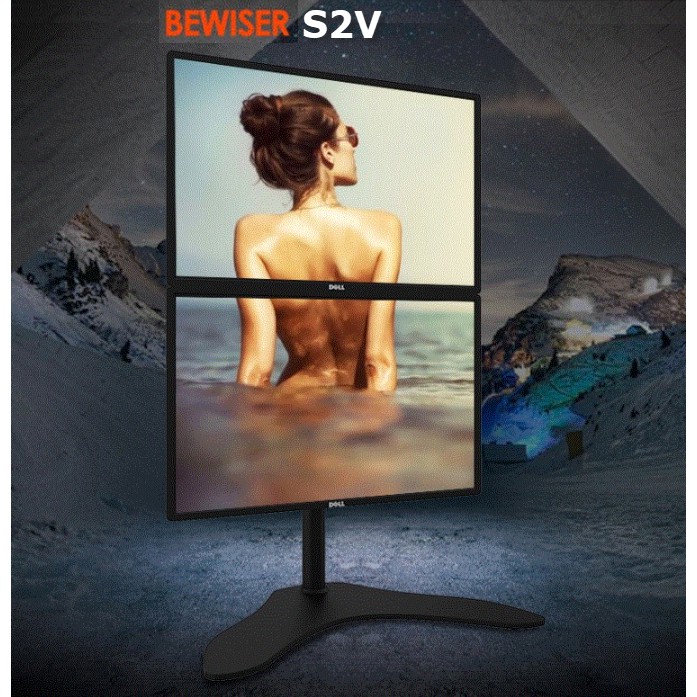 Bewiser S2V ขาตั้งคอม 2 จอมอนิเตอร์แนวตั้ง VESA15"-32" ฐานตั้งโต๊ะโลหะสีดำ Dual Monitor TV Vertical Mount Desk Stand