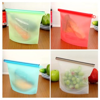 พร้อมส่ง ถุงซิลิโคนเก็บอาหารถนอมอาหาร ใช้ซ้ำได้ 3ขนาด 4สี Reusable silicone food storage bag รักษาความสดใหม่ของอาหาร