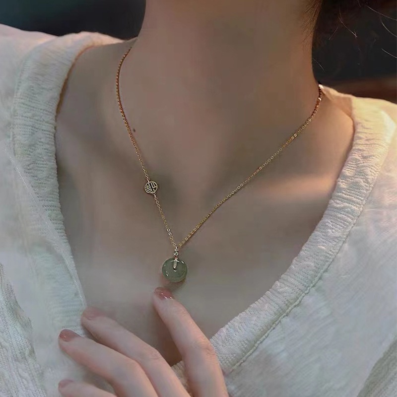 สไตล์จีนปลอดภัยหัวเข็มขัดจี้หยก Clavicle Chain หญิงประณีต Elegant All-Match สร้อยคอเครื่องประดับของขวัญ Must-Have - รูปที่ 4