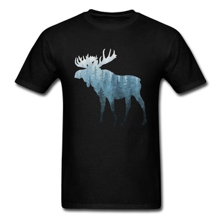 เสื้อผู้ชายเท่ - เสื้อยืดผู้ชาย 2022 Geek Misty Forest Moose เสื้อเชิ้ตท็อปสําหรับนักออกแบบวันพ่อคอ