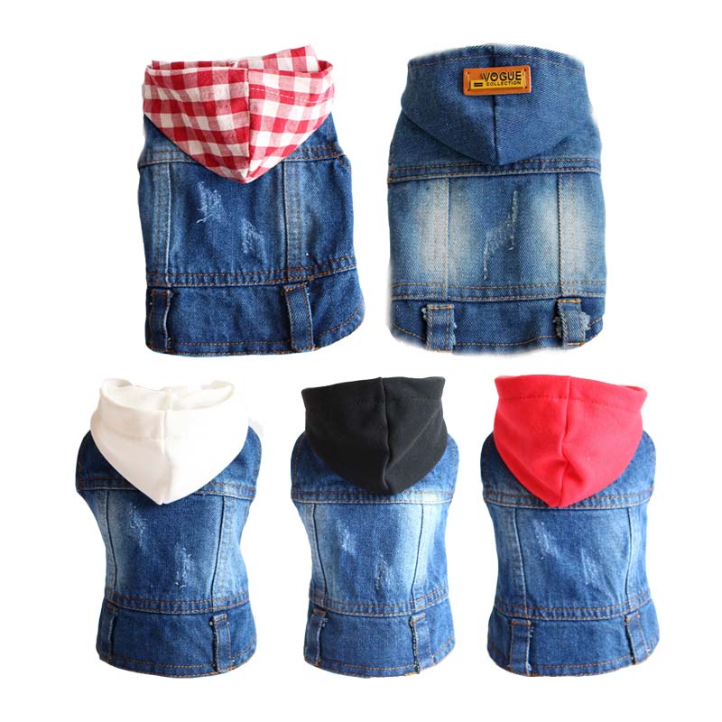 Hot Hoodie Pet Clothes for Dogs French Bulldog Denim Dog Jacket Chihuahua Jeans Coat Hooded Vest