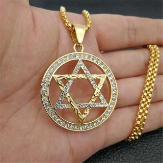 Fashion hip hop six-pointed star inlaid diamond pendant mens necklace jewelry