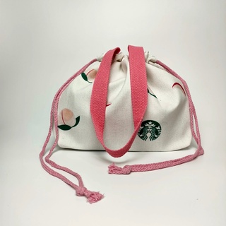 Starbucks Bag กระเป๋าผ้า สตาร์บัค ลายพีช 8.5*13" กระเป๋าสตาร์บัคญีปุ่น กระเป๋าถือเอนกประสงค์