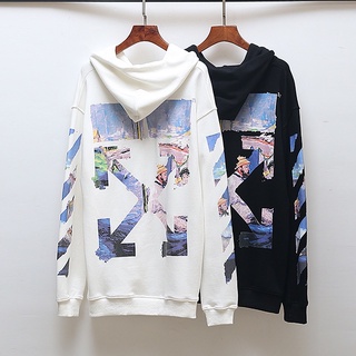 OFF WHITE oil painting Monet sweater hooded zipper