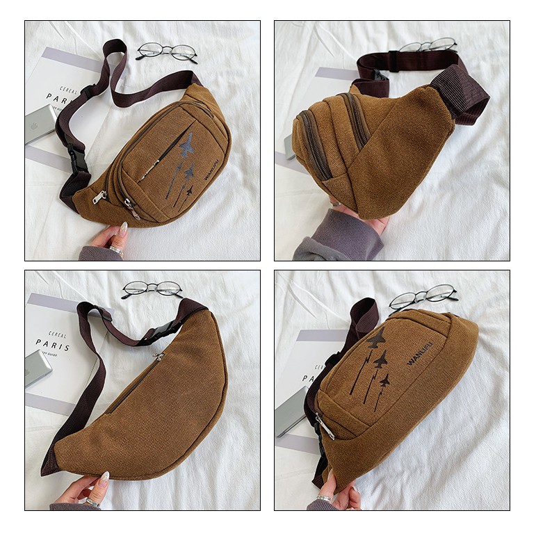(W59)กระเป๋าคาดอก ลายเครื่องบิน ผ้าแคนวาสหนา สไตส์เท่ๆ vgetbag