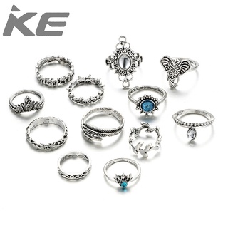 Set of Rings Creative Elephant Water Drop Color Diamond Gem Crown Rings 12-Piece Set for girls