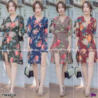 TwinsShopVip💗พร้อมส่ง TW4824 จั้มสูทก้านแก้วขาสั้น Short-sleeved rod-kaew jumpsuit