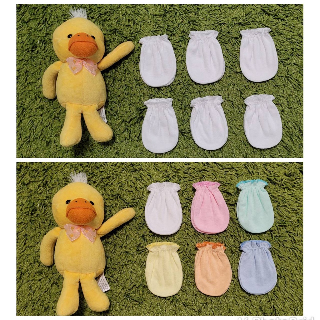 ถุงมือเด็กแรกเกิด เด็กอ่อน ผ้า Cotton 100% สีขาว สีพื้น (แพ็ค 6 คู่) made in Thailand พร้อมส่ง