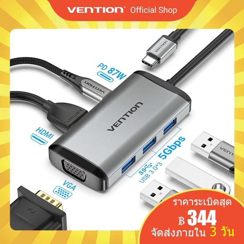 🔥ส่งไวจากไทย🔥 Vention 6-in-1 อะแดปเตอร์ฮับ HUB USB-C เป็น HDMI VGA USB 3.1 Type C #2