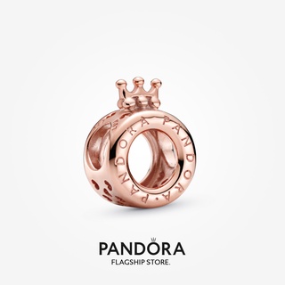 Pandora จี้โลโก้ชุบโรสโกลด์ 14k รูปมงกุฎโอชาร์ม ของขวัญวันเกิด สําหรับสุภาพสตรี DIY p825