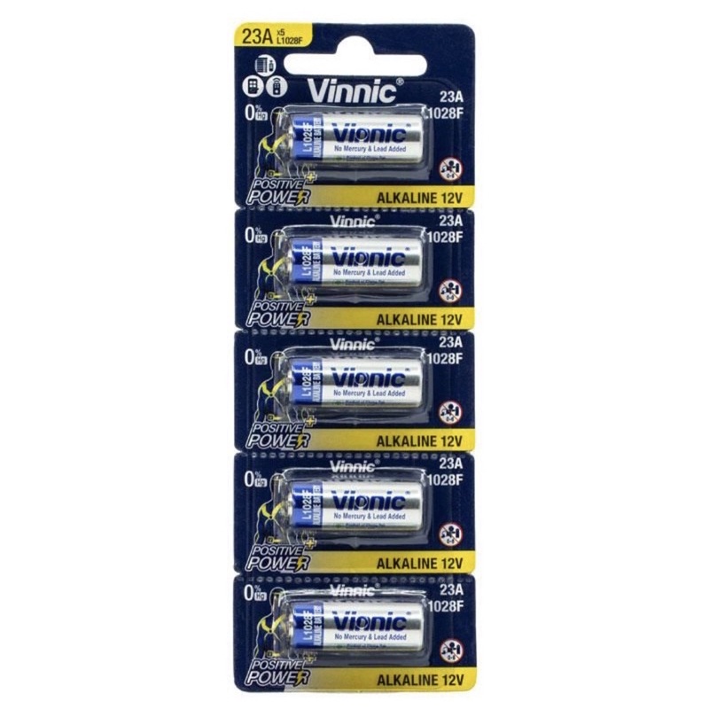 ถ่านรีโมทVinnic 23A 12V ของแท้ (1แผงบรรจุ5ก้อน)สินค้าออกใบกำกับภาษีได้