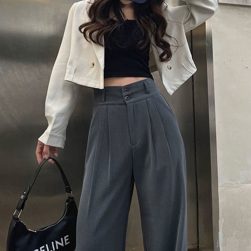 Hot Summer Women39s Suit Pants 2022 Wide Leg Korean Style Straight Long ...