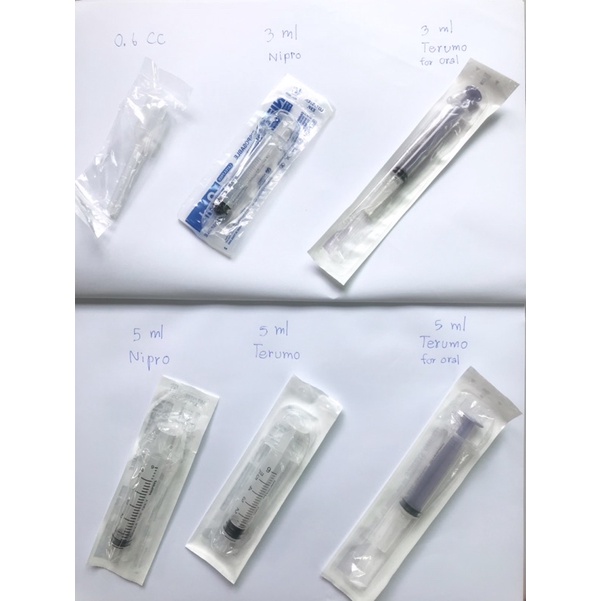 ไซริงค์ syringe ยี่ห้อ nipro และ terumo กระบอกฉีด ล้างจมูก ป้อนยา แบบธรรมดาและ oral ขนาด 0.6 ml 3 ml