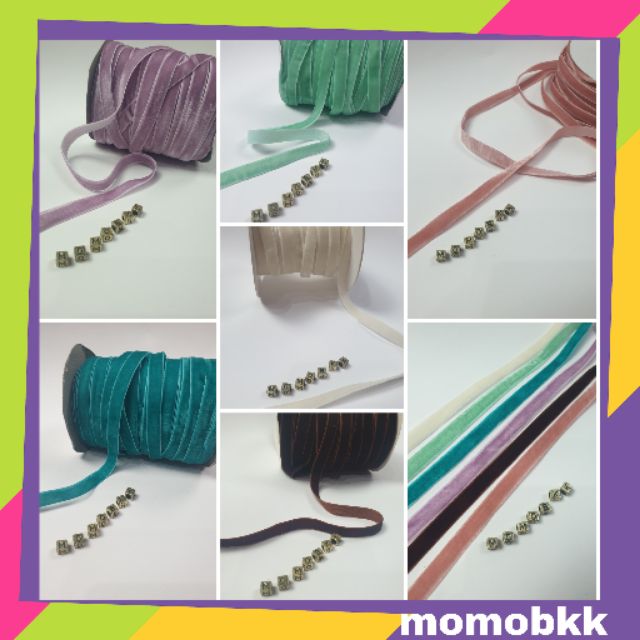 ราคาต่อเมตรเพิ่มได้ 📌โบว์ผูกผมกำมะหยี่ ขนาดกว้าง 1 ซม. มีหลายสี ราคาต่อเมตร