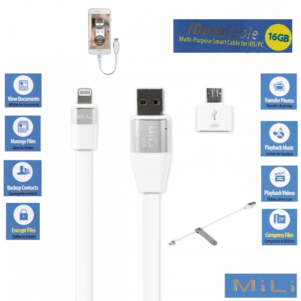MiLi iData Cable Smart Flash Drive 16 GB อุปกรณ์สำรองข้อมูล เป็นสายชาร์จได้