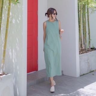 เดรสยาวผ้าคอตตอนโบว์หลัง-สินค้าพร้อมส่ง(ถ่ายจากสินค้าจริง)