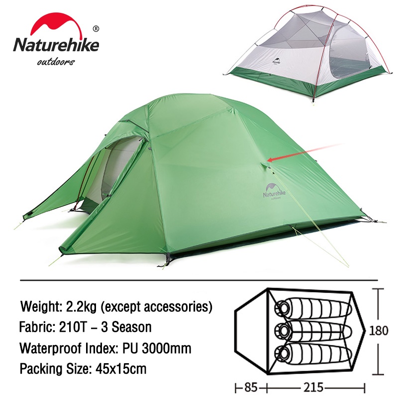 Naturehike tent Cloudup Series Camping เต็นท์ Ultralight Aluminum P1/2/3 คนกลางแจ้ง UPF50 เต็นท์แค้มปิ้ง
