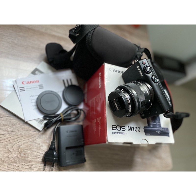 Canon eos m100+Kit 15-45mm. สีดำ Black อุปกรณ์ครบกล่อง เครื่องไทย สภาพ95%