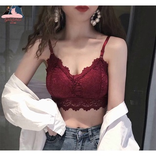 Girlybra บรา สายเดี่ยว ครอปบรา ลูกไม้ ผ้านิ่ม สีสวย 32-38 มีฟองน้ำเสริม เซ็กซี่ ไร้โครง ไร้ขอบ สวมใส่สบาย