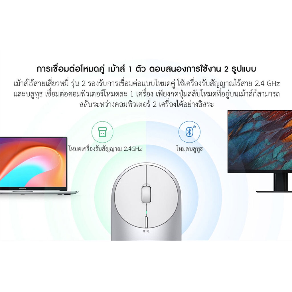 Xiaomi Portable Mouse 2- เม้าส์ไร้สายเสี่ยวหมี่ รุ่น 2