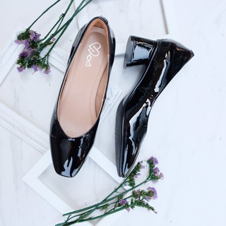 WOO Aster Genuine Patent Leather Heel รองเท้าส้นสูงหนังแก้ว สีดำ