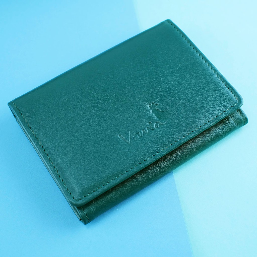 กระเป๋าสตางค์หนังแท้ mini purse สีเชียว Vavia Dark Green Mini Purse กระเป๋าใส่บัตรหนังวัวแท้ บาง เบา ใช้งานง่าย