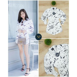 🎗PRESENTED BY NANNAPAT®️ Set 2 ชิ้นเสื้อคอปก มีกระเป๋า แขนพองใหญ่ กางเกงมีกระเป๋า